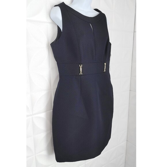 New Blue Sheath Dress Navy Blue Checker Workwear 10P Tahari Levine Studio - Picture 3 of 11